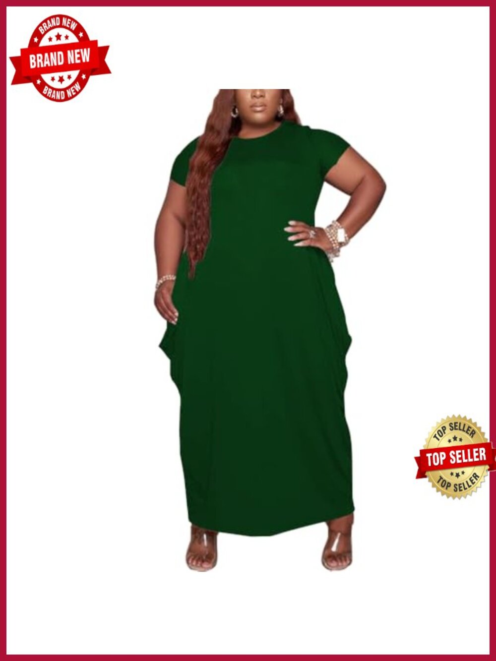 Plus Size Maxi Dress Short Sleeve Loose Casual Beach Sundress with Pockets